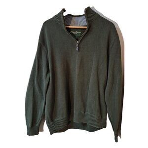 Eddie Bauer Mens Sweater Pullover Green Long Sleeve Sweatshirt Zip Tall L